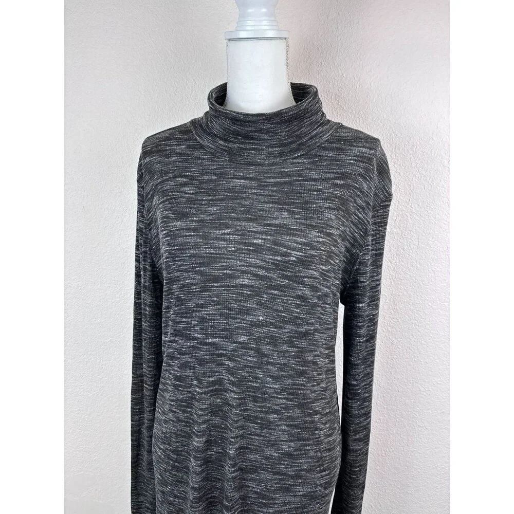 Free People women's large black‎ grey mock neck stonecold ribbed tunic top NWT